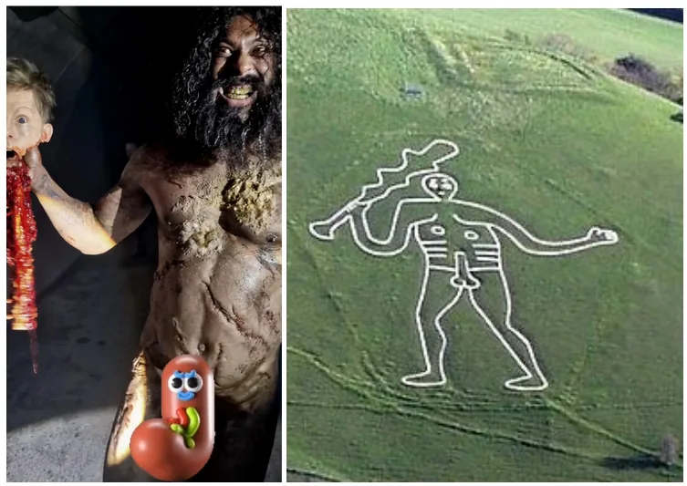 Side by side comparison of the Alpha Samson and the Cerne Abbas Giant hill figure